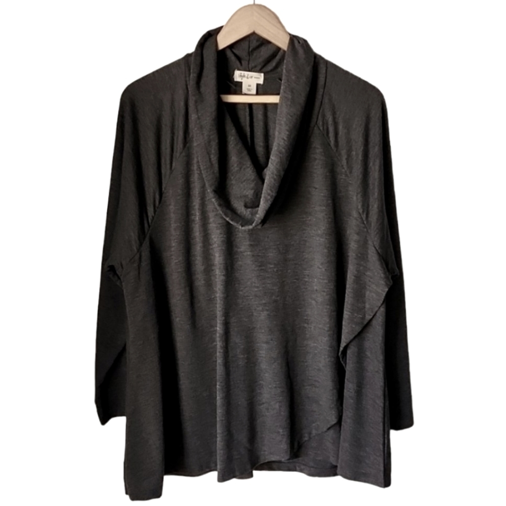 Gray Cowl Neck Tunic Top 3X Plus Size Cozy Knit Long Flowy Loungewear Charcoal - Picture 2 of 16